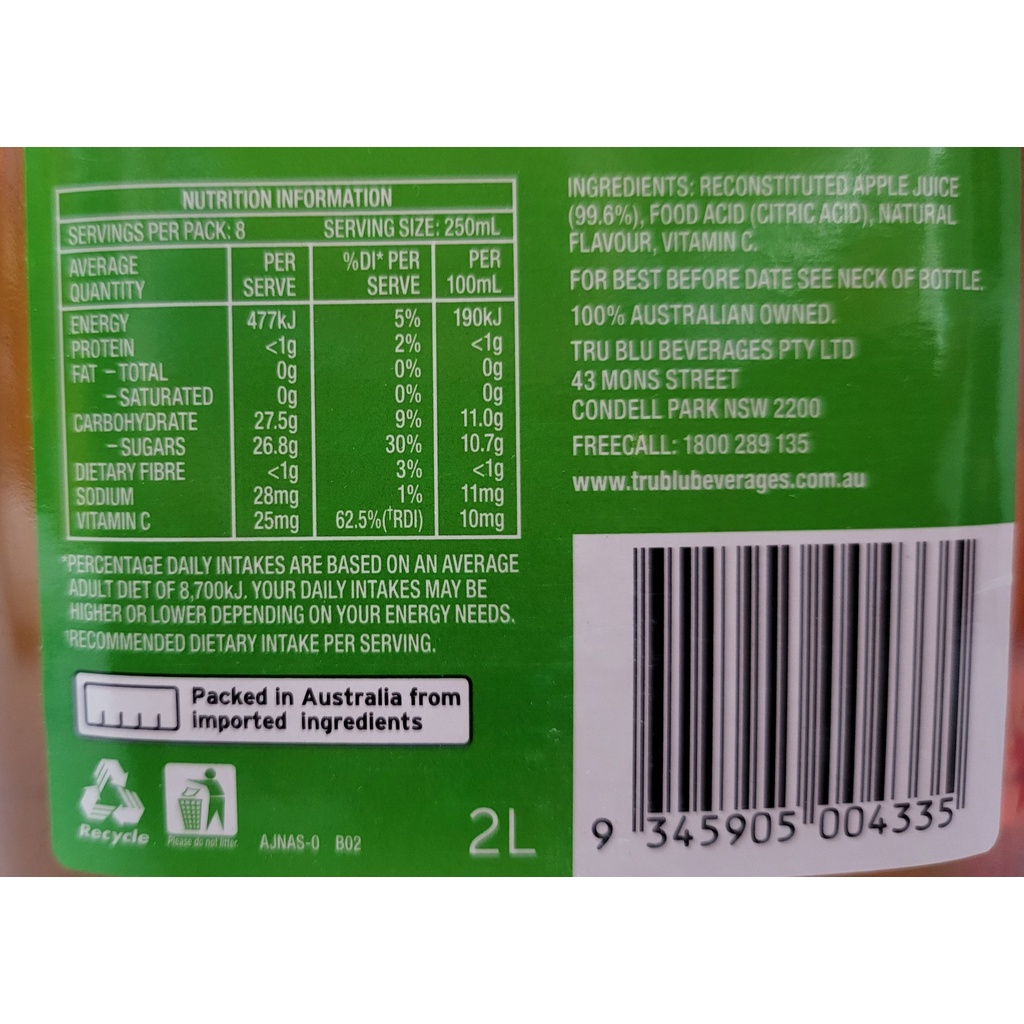 [Bình 2 Lít] NƯỚC ÉP TÁO [Australia] JUICEE CRUSH Apple Juice