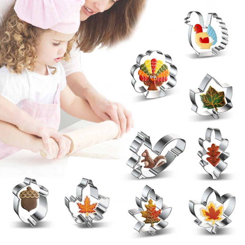 SC 9pcs Thanksgiving Maple Leaf Cookie Cutters Set Stainless Steel Biscuit Mold Fondant Pastry Decorating Baking Mould