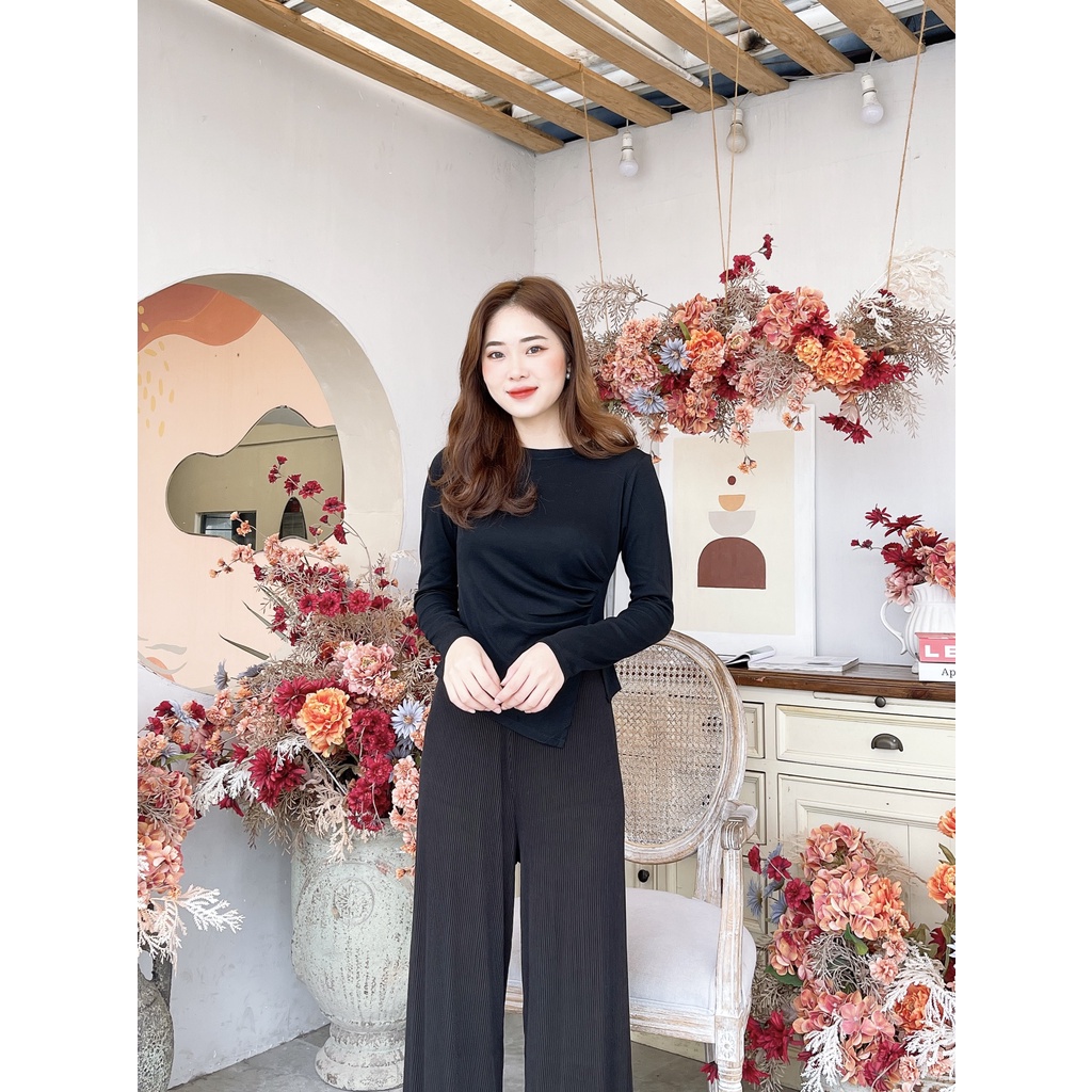 Áo dài tay cổ tròn Xoắn V thân trước cách điệu 1501 IMES SHOP | BigBuy360 - bigbuy360.vn