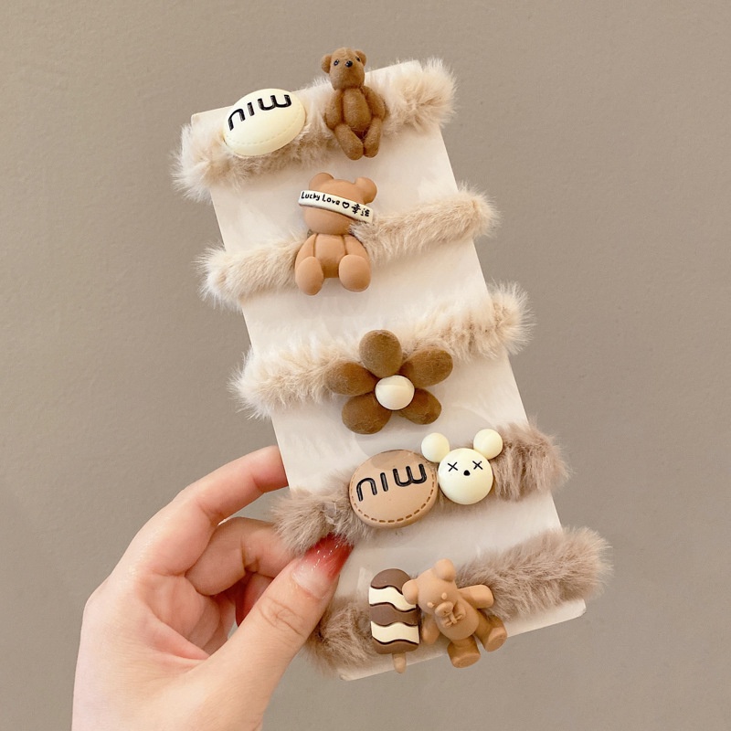 Set 5 Dây Cột Tóc Đính Nơ Họa Tiết Hoạt Hình Dễ Thương Cho Bé Gái