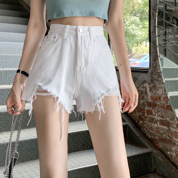 Quần short denim SUXI dáng chữ A cạp cao màu trơn thời trang cho nữ
