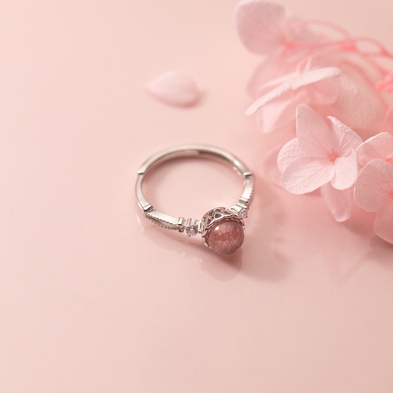 Nhẫn bạc nữ, nhẫn nữ bạc Ý 925 đá Moonstone Hồng dâu tây hợp phong thủy không kị mệnh DUYSON SILVER [NFXK1]
