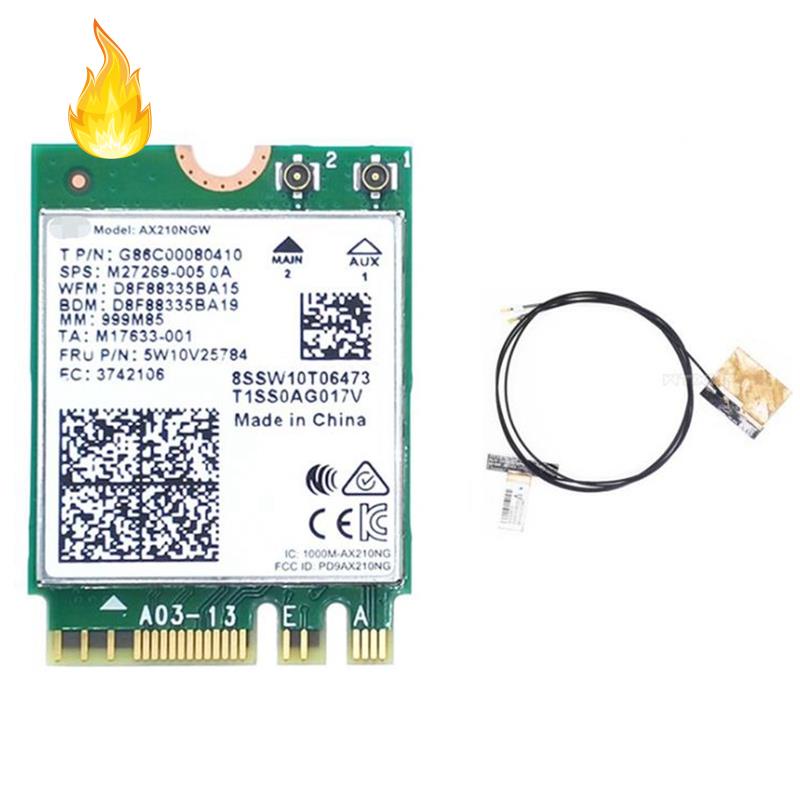 Thẻ Wifi 6E Bluetooth 5.2 Cho Intel AX210 Băng Tần Kép 3000Mbps M.2 AX210NGW 2.4G / 5G 802.11Ax Kèm Ăng Ten IPEX