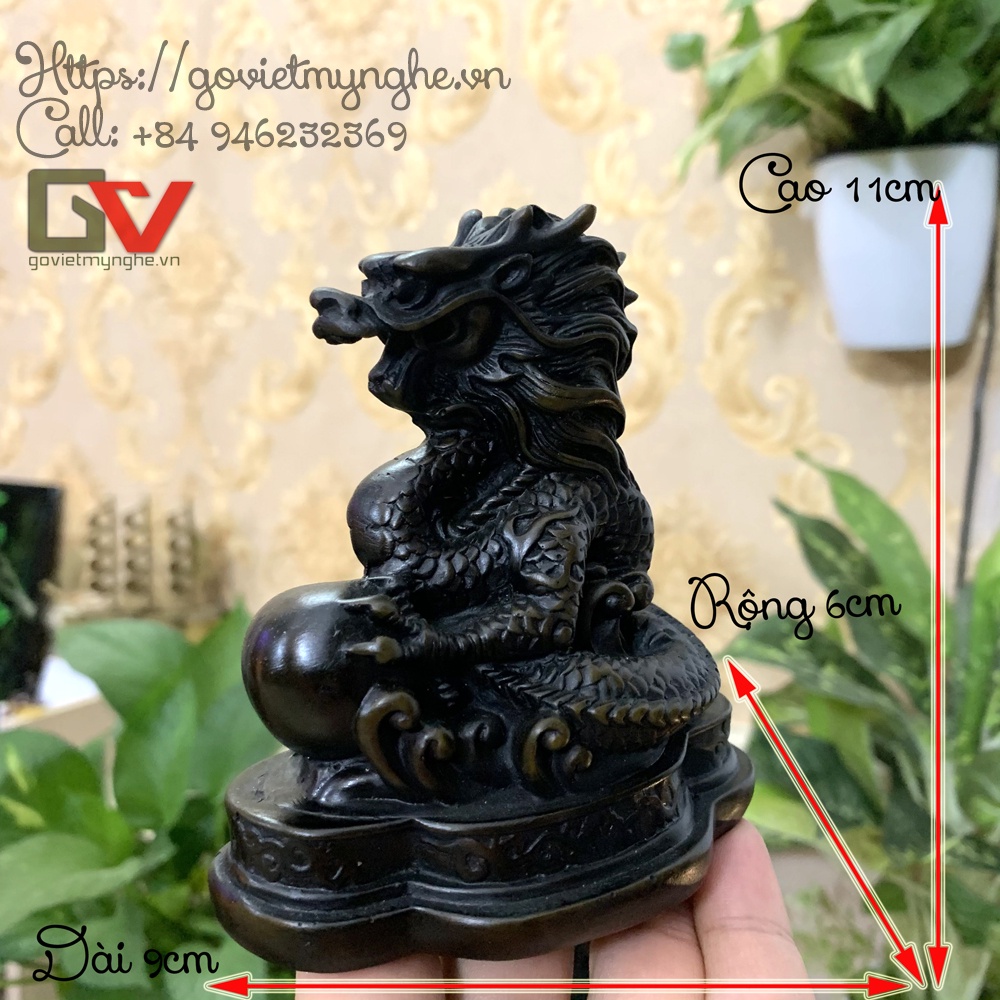 Tượng con rồng phong thủy trang trí nhà cửa - Cao 11cm - Nâu đen
