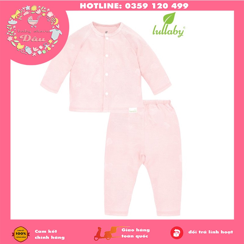 Set sơ sinh cài giữa dài tay hè Lullaby màu xanh/hồng - vải sợi tre cực thoáng - size từ 1- 6 tháng