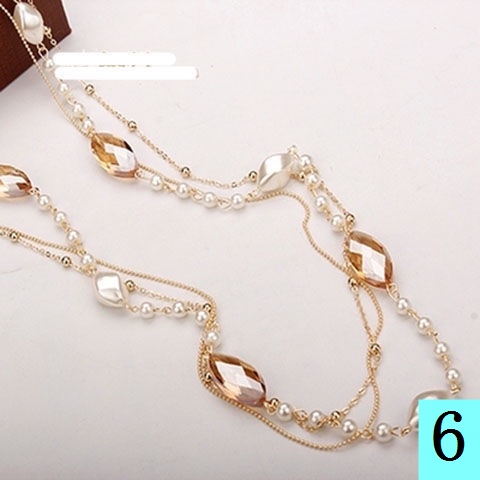Dây Chuyền Dáng Dài Nhiều Lớp Đính Ngọc Trai Phong Cách Nhật Hàn Thời Trang