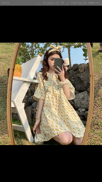 [Order] Váy babydoll tay lỡ họa tiết trái dứa mùa hè siêu đáng yêu có size 🍍 (ảnh thật)