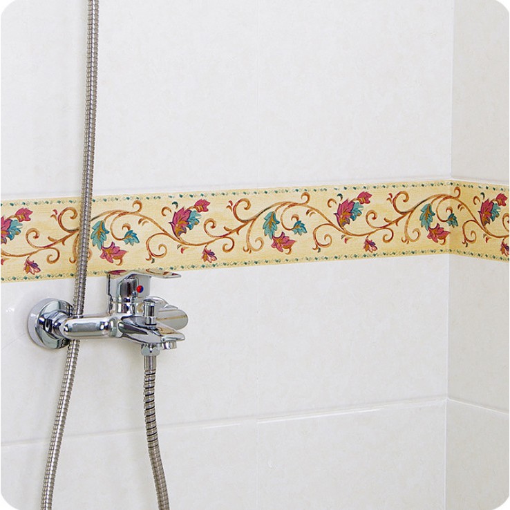 Cuộn 10m len dán viền tường keo sẵn hoa dây hồng keo sẵn (cao 10cm)