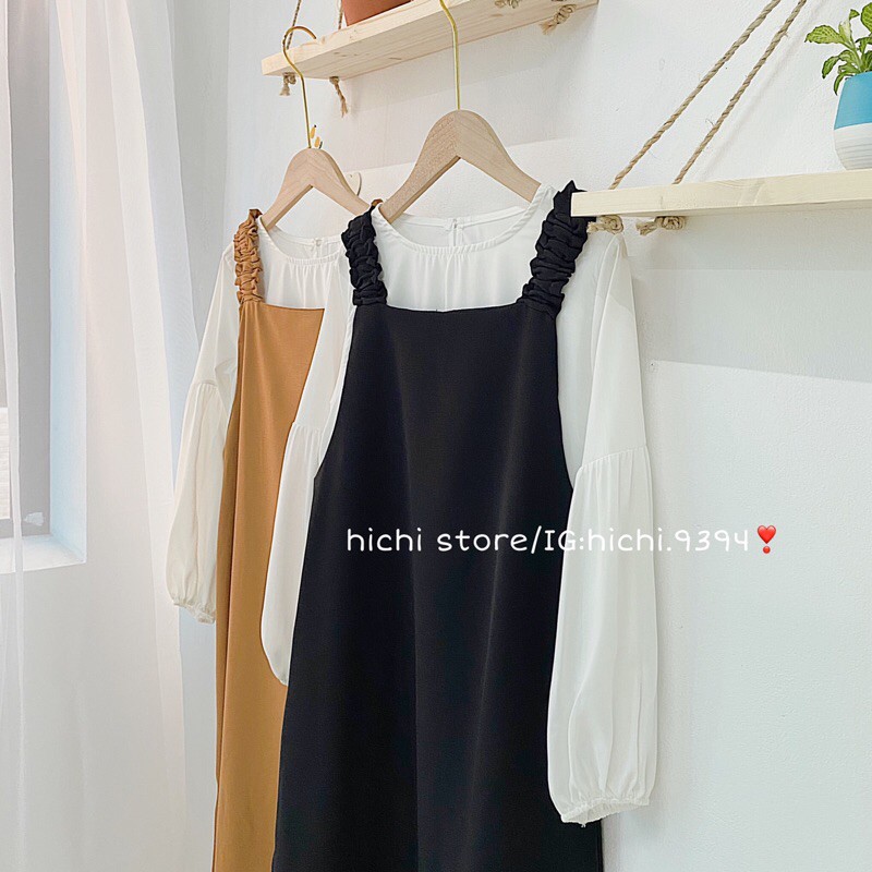 (SẴN + ẢNH THẬT) SÉT VÁY YẾM DÀI ULZZANG PHONG CÁCH HÀN QUỐC 2 MÀU ĐEN VÀ NÂU TÂY | BigBuy360 - bigbuy360.vn
