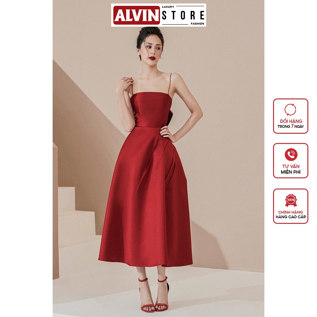 Đầm Xoè Kiểu Cúp Ngực Hai Dây Bèo Nơ Sau Lưng Phong Cách Sang Trọng. Alvin Store 2881