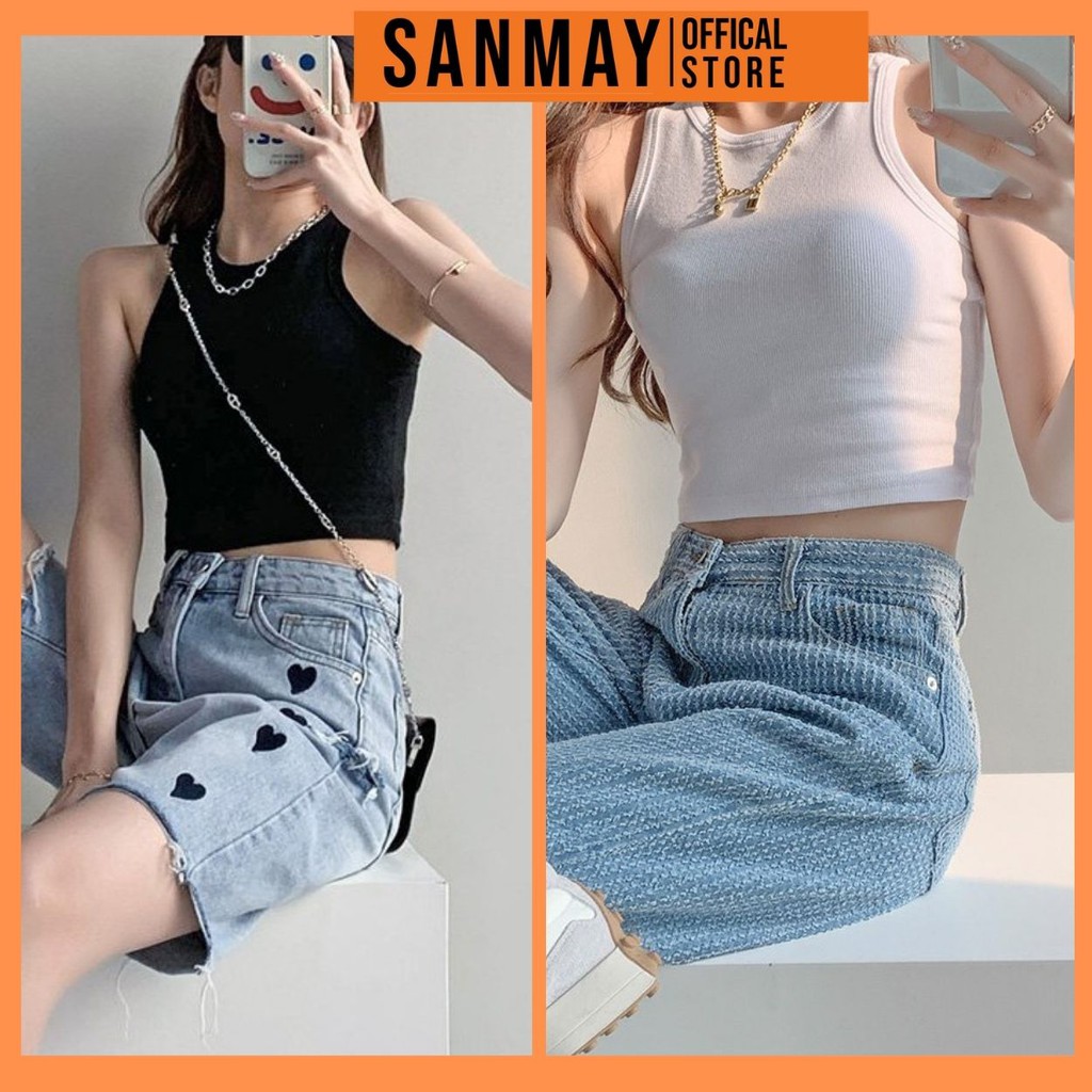 Áo Croptop Ba Lỗ Nữ SANJOLI Thun Ôm Body Sexy Đẹp Kiểu dáng Jennie Hàn Quốc cá tính 2 màu đen trắng AO013