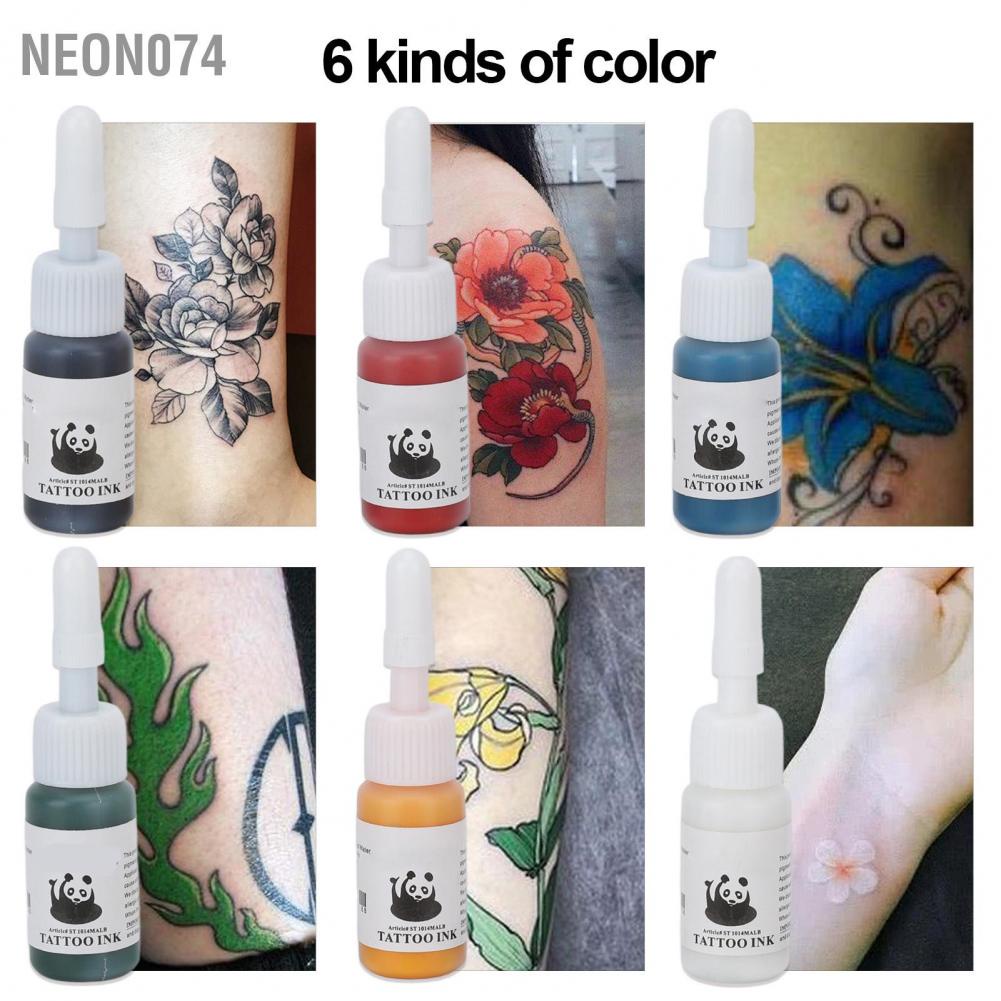 Neon074 6 Colors 5ml Tattoo Ink Kit Long Lasting Fast Coloring Professional Pigment for Tattooists