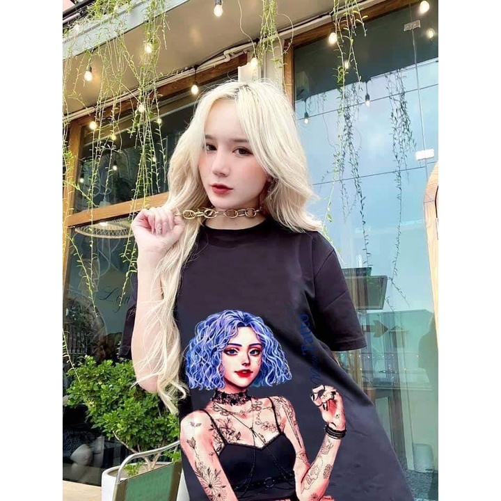 Áo thun tay lỡ cô gái tóc xanh siêu hot HARIQUEEN áo phông form rộng 65kg