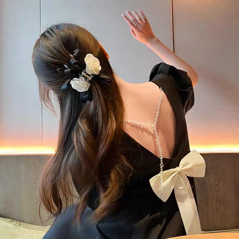 Kẹp Tóc Vải Màu Đen Cỡ Lớn Phong Cách Pháp Thanh Lịch Dành Cho Nữ