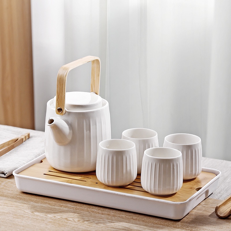 SET ẤM TRÀ PHONG CÁCH NHẬT BẢN - GỒM 1 ẤM - 4 CHÉN + 1 KHAY GỖ {BAMBOO SHAN}