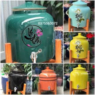 Bình đựng nước size 8L, 10L đủ màu vòi inox Bát Tràng. Giá chưa gồm đế gỗ