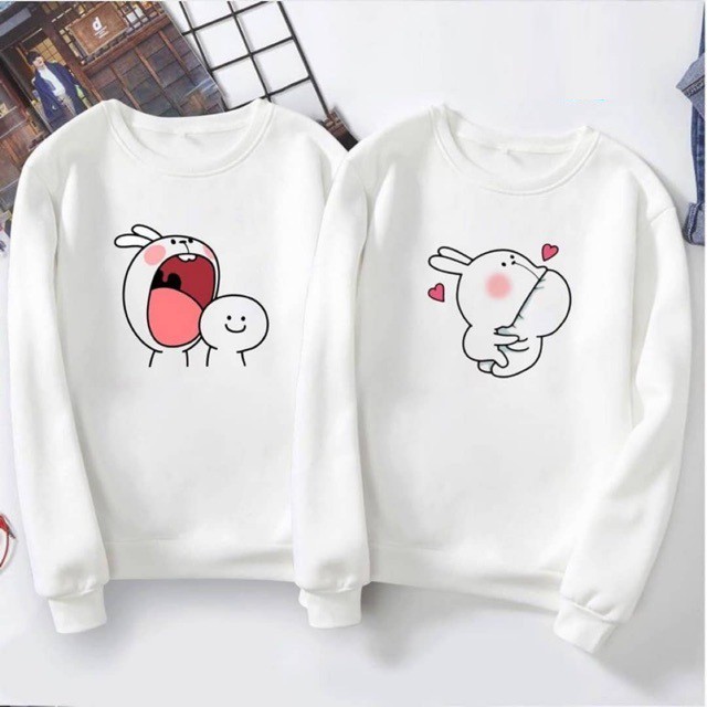 Áo Đôi Áo Cặp Nam Nữ Tình Yêu Áo Đôi Thu Đông Dài Tay In Thỏ Há Mồm Chất Đẹp Giá Rẻ Siêu Dễ Thương