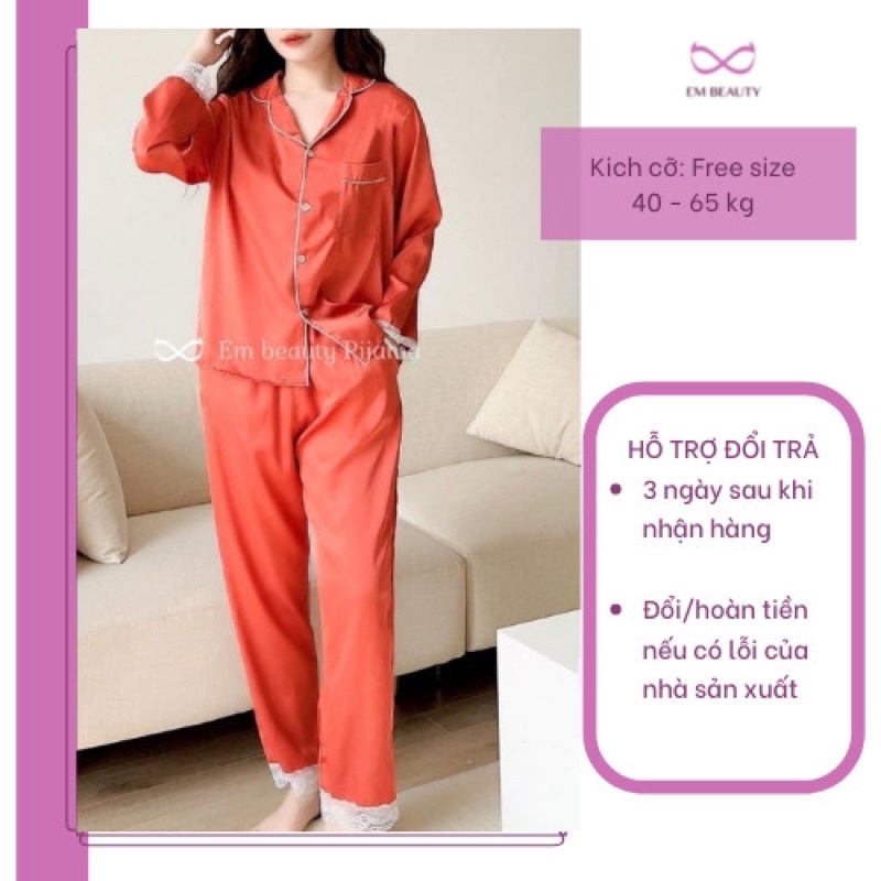Pijama lụa EMBEAUTY bộ ngủ, mặc nhà dài tay, tiểu thư, sau sinh FREESHIP TẶNG QUÀ 0đ