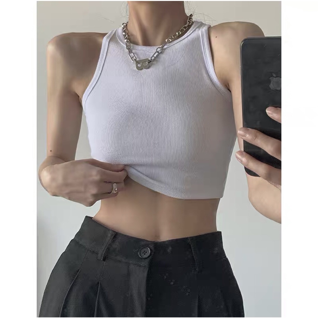 Áo croptop nữ sát nách ba lỗ cotton tăm co giãn tốt, Phông croptop body dáng ôm trơn freesize Tổ Kiến Vàng DL120