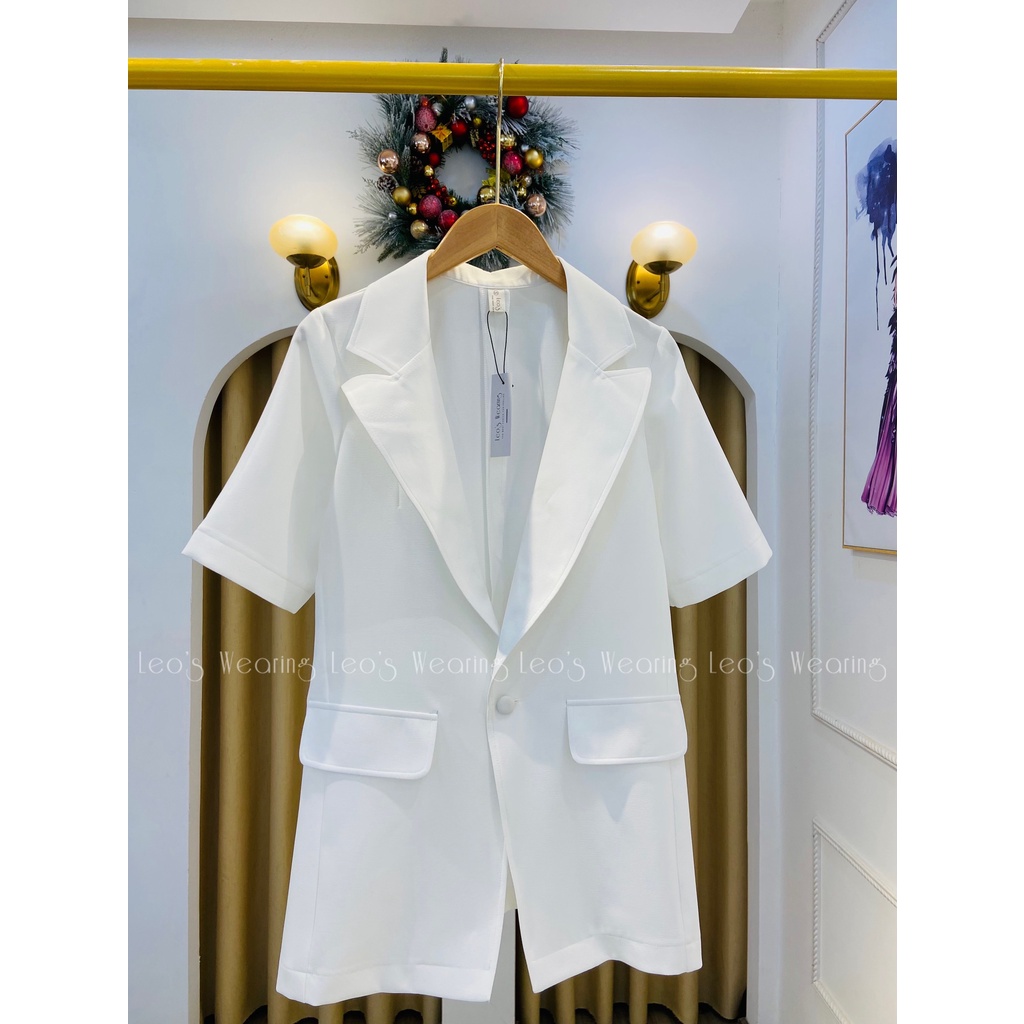 Áo blazer nữ tay ngắn form rộng công sở LEOSWEARING phong cách Hàn Quốc A03 | BigBuy360 - bigbuy360.vn