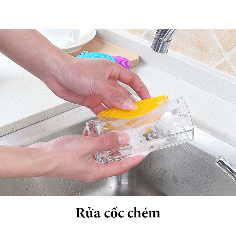 Miếng Rửa Chén Silicon Đa Năng Tiện Dụng - Miếng Rửa Bát, Củ Quả, Cọ Nồi - Có Móc Treo - MRB01 - Gia Dụng Tý Tẹo