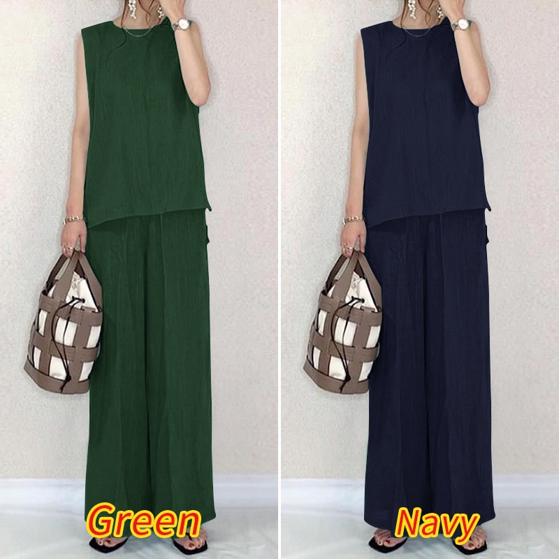 Bộ đồ Zanzea gồm áo sát nách và quần dài ống rộng thời trang tùy chọn màu sắc dành cho nữ