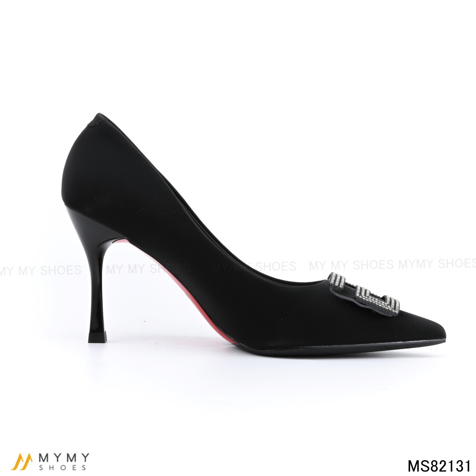 MS8213-1 Giầy da lì nhũ gắn đá xoắn chữ gót nhọn 9p