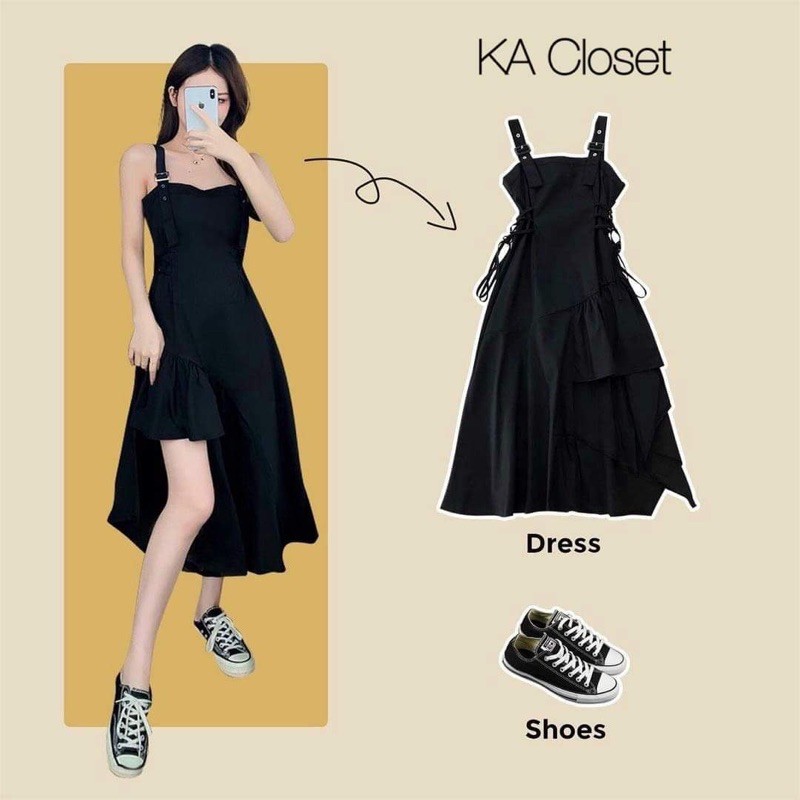 Váy hai dây xẻ nơ eo KA8