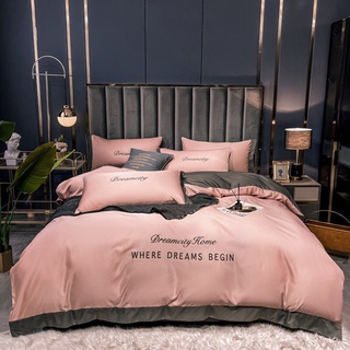 Sét ga phi lụa dreamcity, bộ chăn ga gối thêu cao cấp 4 món sang mịn mát hàng có sẵn
