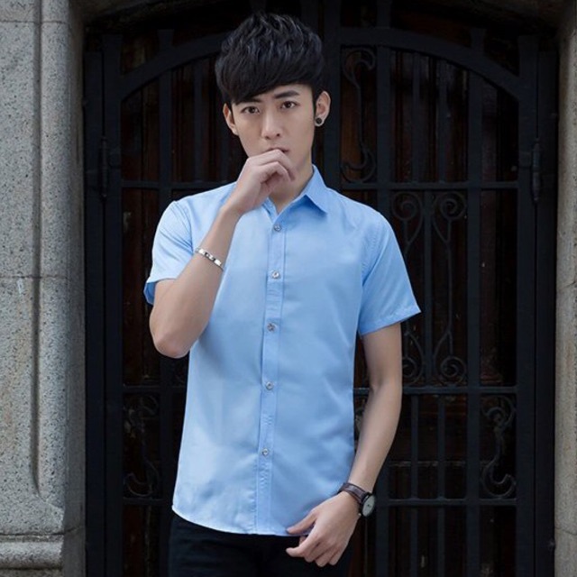 Áo sơ mi ngắn tay dáng Hàn Quốc màu hồng phấn