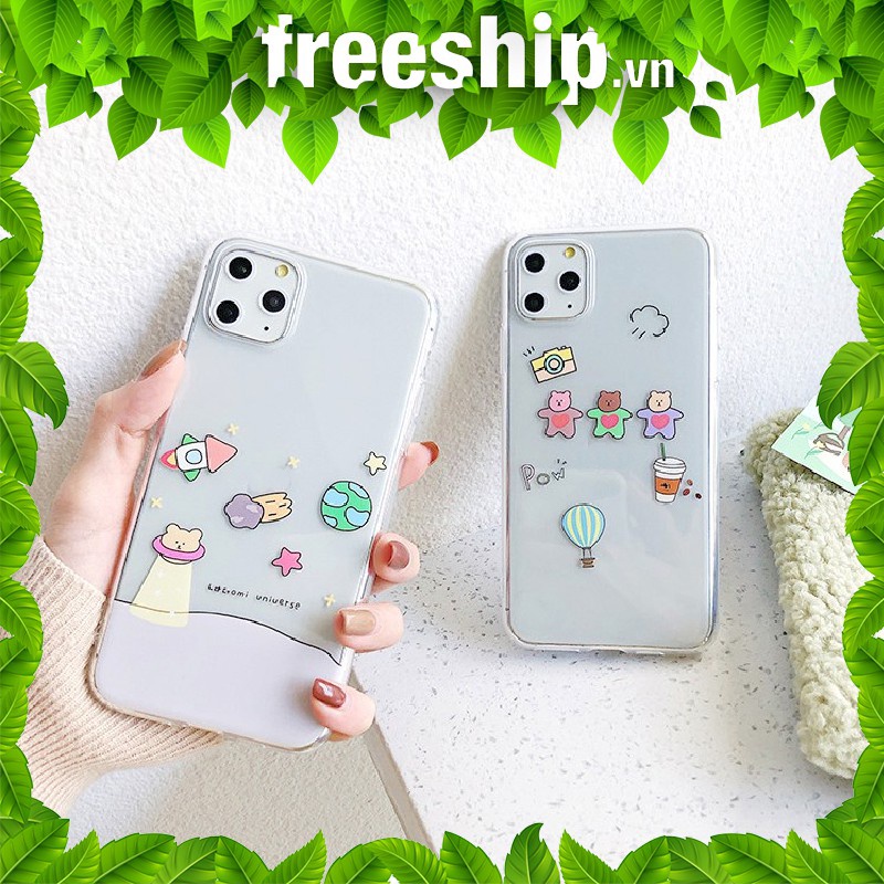 Ốp lưng iphone Gấu Không Gian viền trong chống ố 5/5s/6/6plus/6s/6splus/7/7plus/8/8plus/x/xs/11/12/pro/max/plus/promax