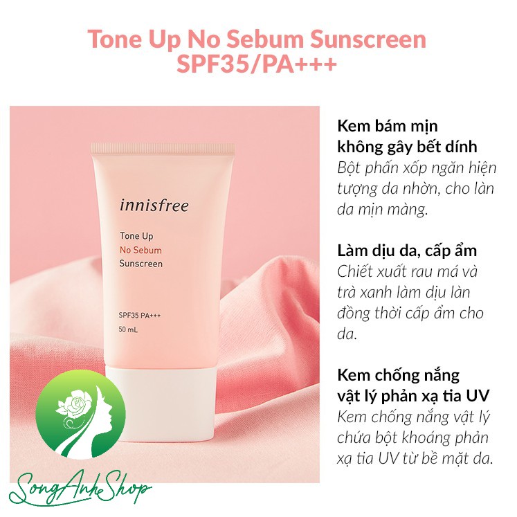 Kem Chống Nắng Nâng Tone, Kiềm Dầu Innisfree Tone Up No Sebum Sunscreen SPF50/PA+++ 50ml