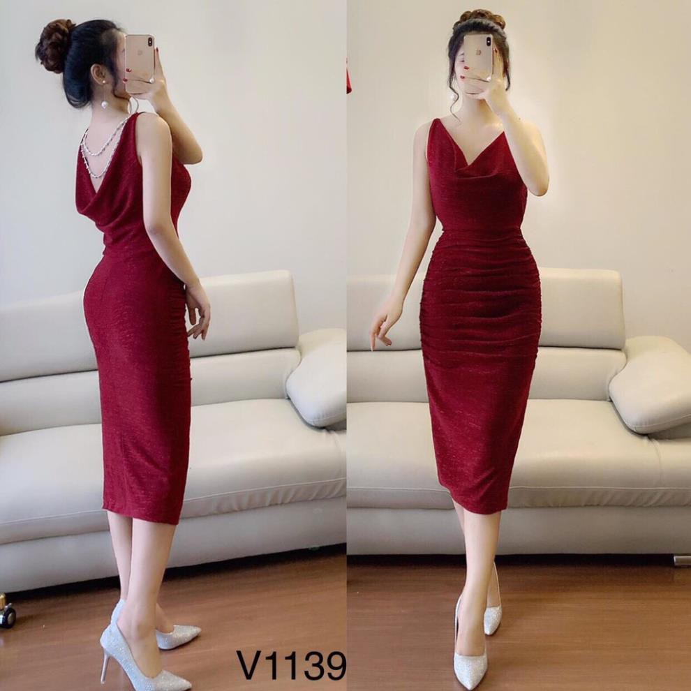 Váy body đỏ nhũ cổ đổ V1139 - DVC phân phối chính thức (Kèm ảnh thật trải sàn do shop tự chụp) 👗 *
