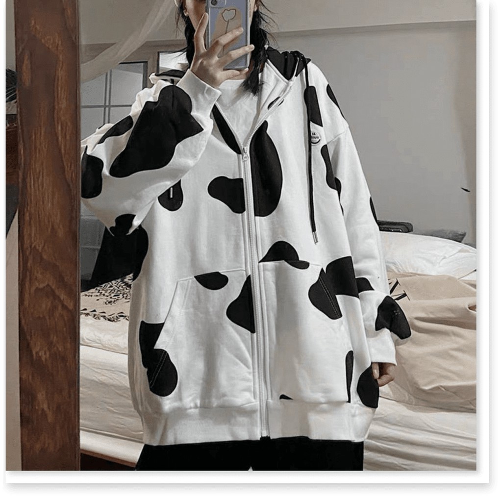 ÁO KHOÁC HOODIE BÒ SỮA SIÊU CUTE CO DÂY KÉO CÓ NÓN FO,M RỘNG B.BY | BigBuy360 - bigbuy360.vn