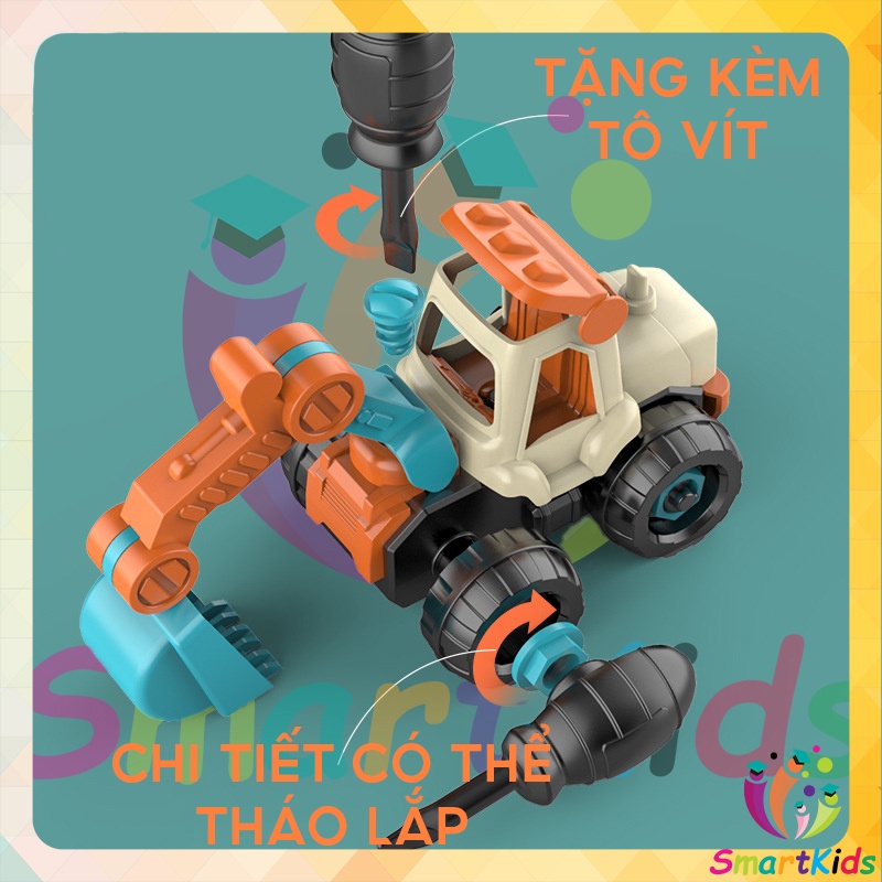 Combo 4 xe đồ chơi tự lắp ráp cho bé phát triển kỹ năng tư duy