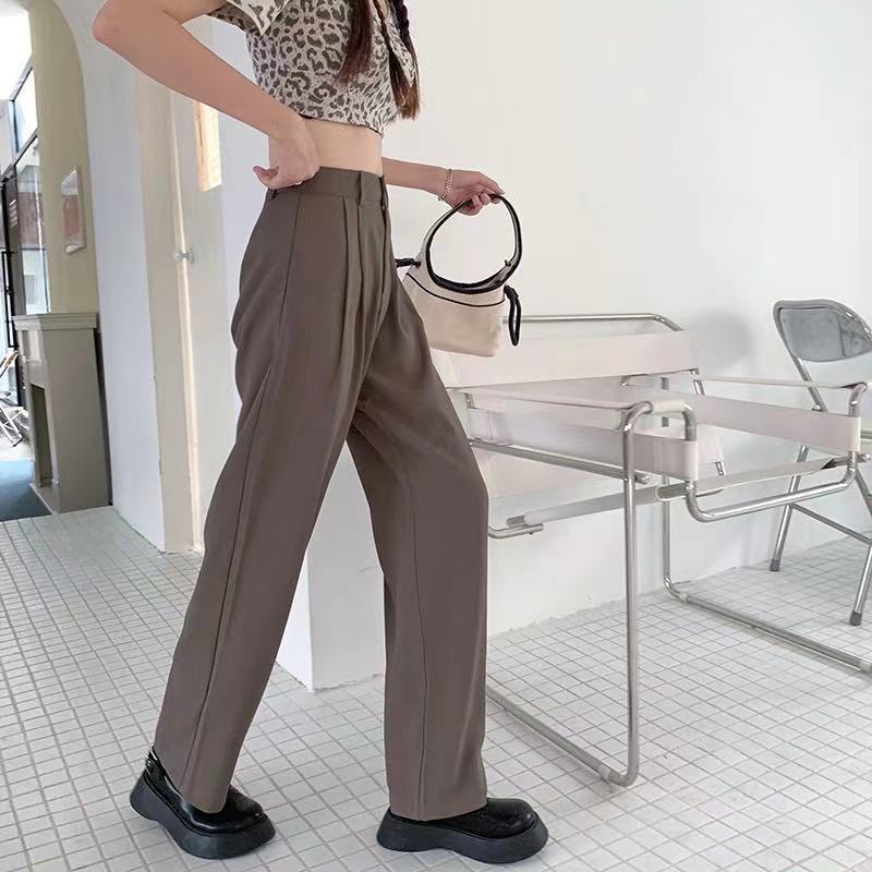 Quần dài lưng cao ống rộng thanh lịch năng động cho nữ