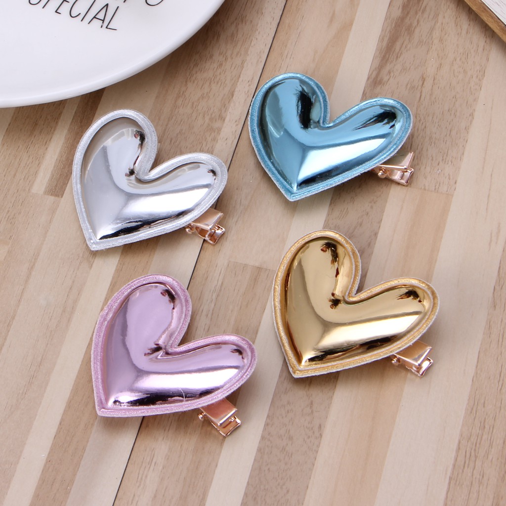 Set 4 kẹp tóc trái tim đính sequin lấp lánh dễ thương dành cho các bé