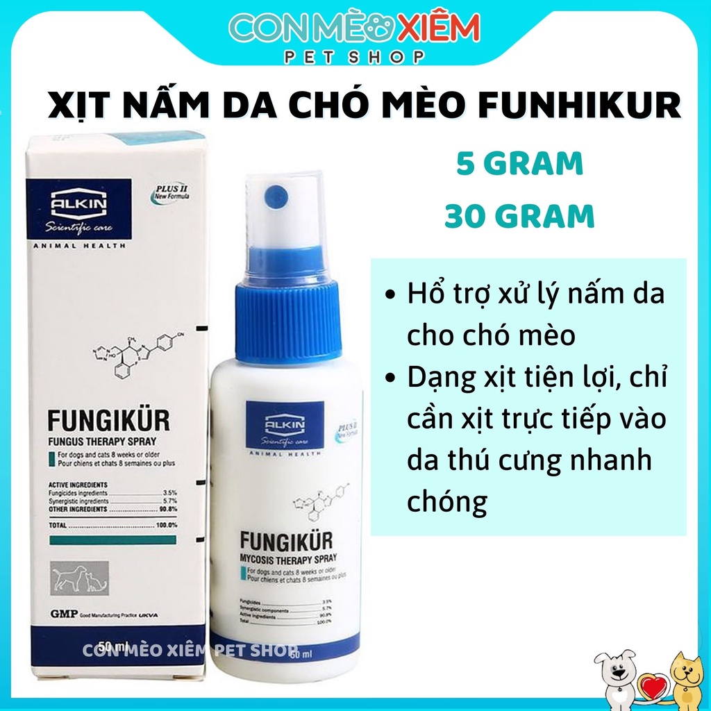 Xịt chó mèo viêm da nấm da Fungikur 50ml, chăm sóc lông hiệu quả cho thú cưng Con Mèo Xiêm