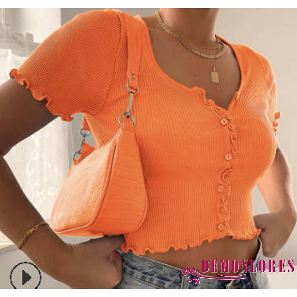 Áo Thun Ngắn Tay Cổ Chữ V Màu Trơn Thời Trang Mùa Hè