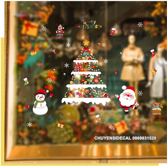 Decal trang trí tường Noel - Cây Thông Họa Tiết Nhiều Phụ kiện đáng yêu