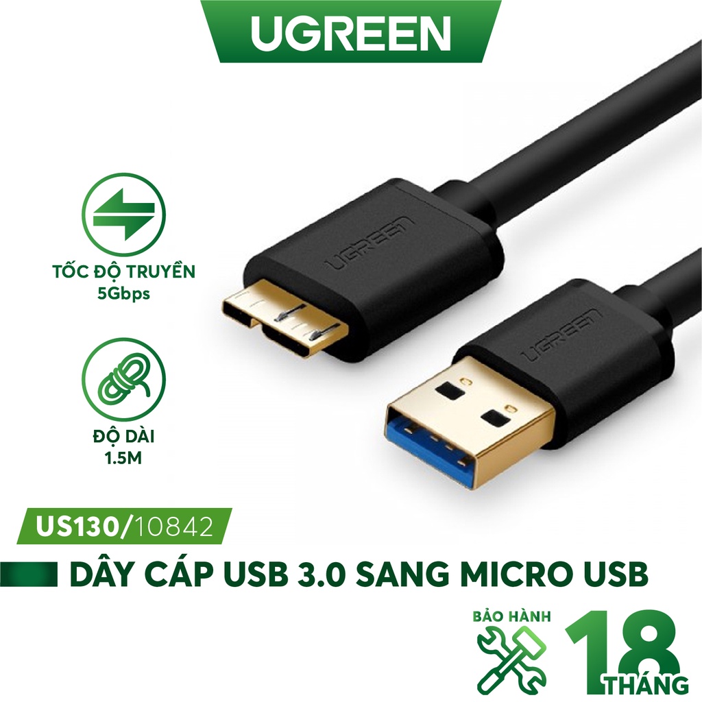 Dây Micro USB 3.0 mạ vàng dài từ 0.25-2m UGREEN US130 dạng dây dẹt và tròn