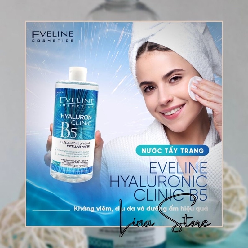 Nước tẩy trang Eveline Hyaluronic Clinic B5 dưỡng ẩm da 500ml