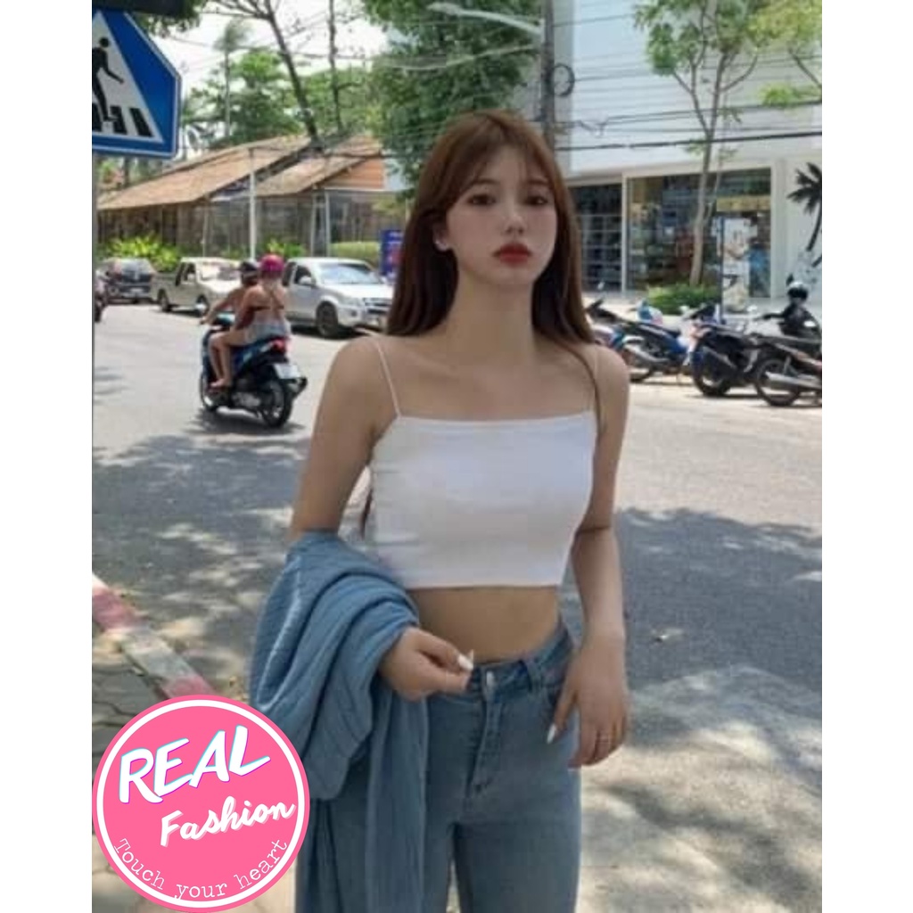 Áo hai dây dáng ôm không đệm sợi bún vải cotton co giãn tốt 2 dây nữ thoáng mát loại 1 - Real Fashion