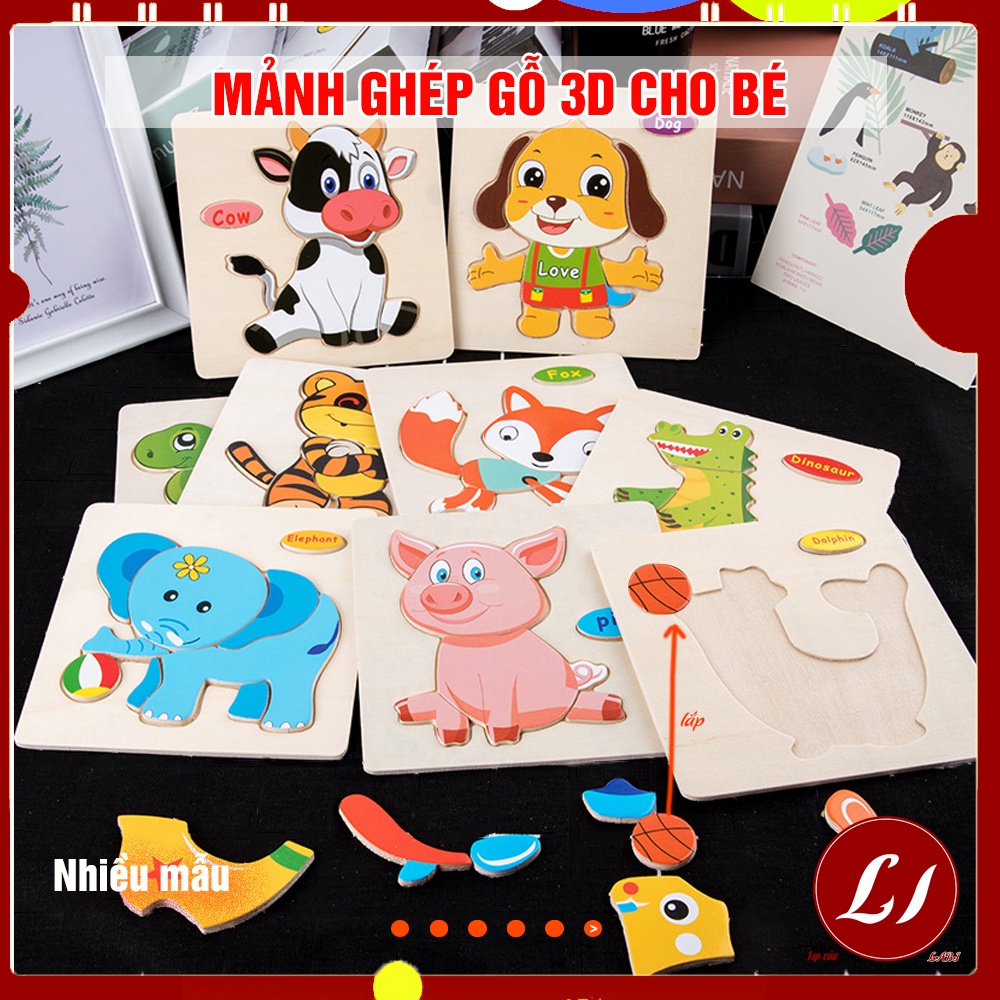 Combo 10 Ghép hình gỗ 3D phát triển tư duy và nhận biết cho bé