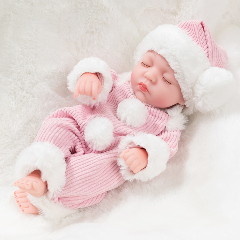 Đồ Chơi Búp Bê Em Bé Silicon Trong Bộ Liền Kèm Mũ Lông Dành Cho Các Bé Gái - Cao 30cm