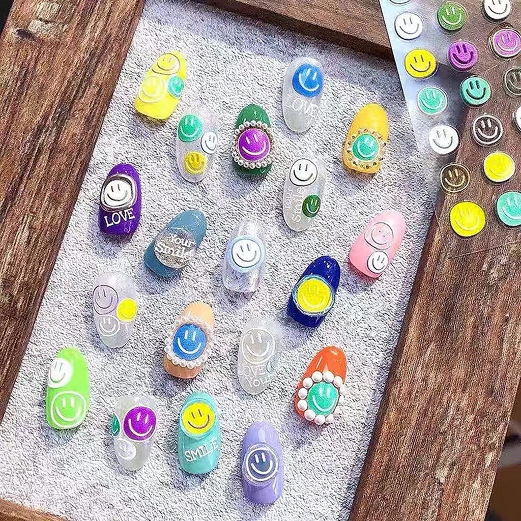 [Hàng mới về] Tờ miếng dán trang trí móng tay hình mặt cười nhiều màu xinh xắn DIY