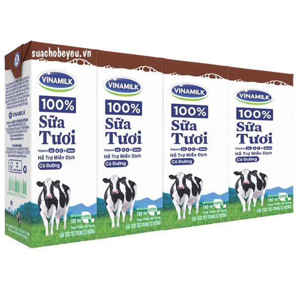 Combo Lốc 4 Hộp Sữa tươi tiệt trùng Vinamilk 180ml