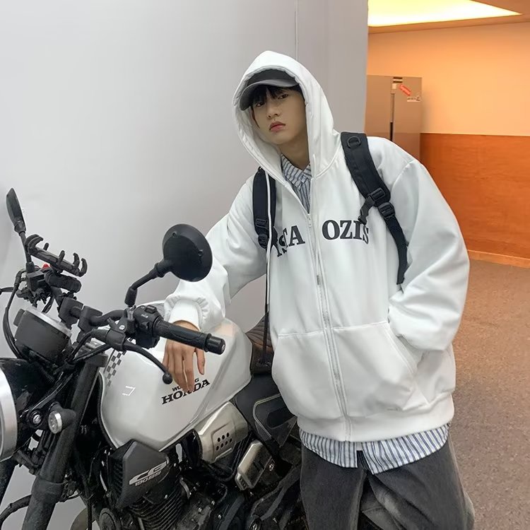 Áo Khoác nam Có Mũ Trùm áo khoác dây kéo Phối Khóa Kéo In Chữ Đơn Giản Phong Cách Hàn Quốc áo khoác hoodie Cổ Điển Thời Trang áo khoát Nam Nữ