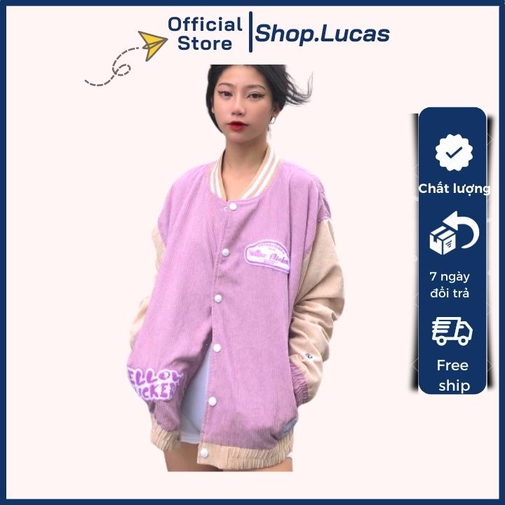Áo khoác Bomber Nam Nữ chất liệu nhung gân áo 2 lớp trong lót dù logo thêu phong cách khoác ulzang Hàn Quốc - shop.lucas