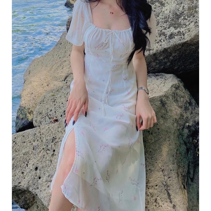 Váy maxi hoa nhí xẻ tà